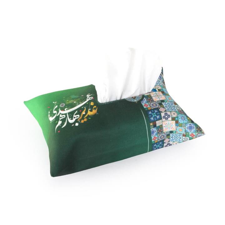 جا دستمال کاغذی مخمل با شعار غدیر بهار هم عهدی رنگ سبز